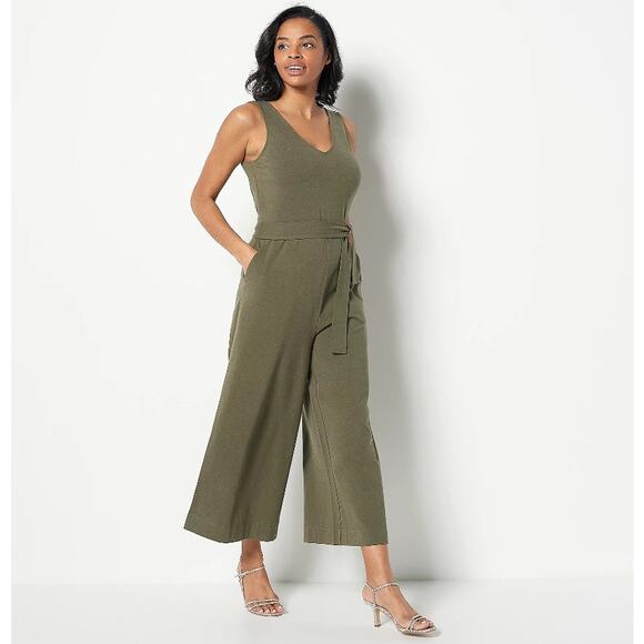Encore by Idina Menzel Regular V-Neck Romper Size M Green Khaki - Picture 1 of 16